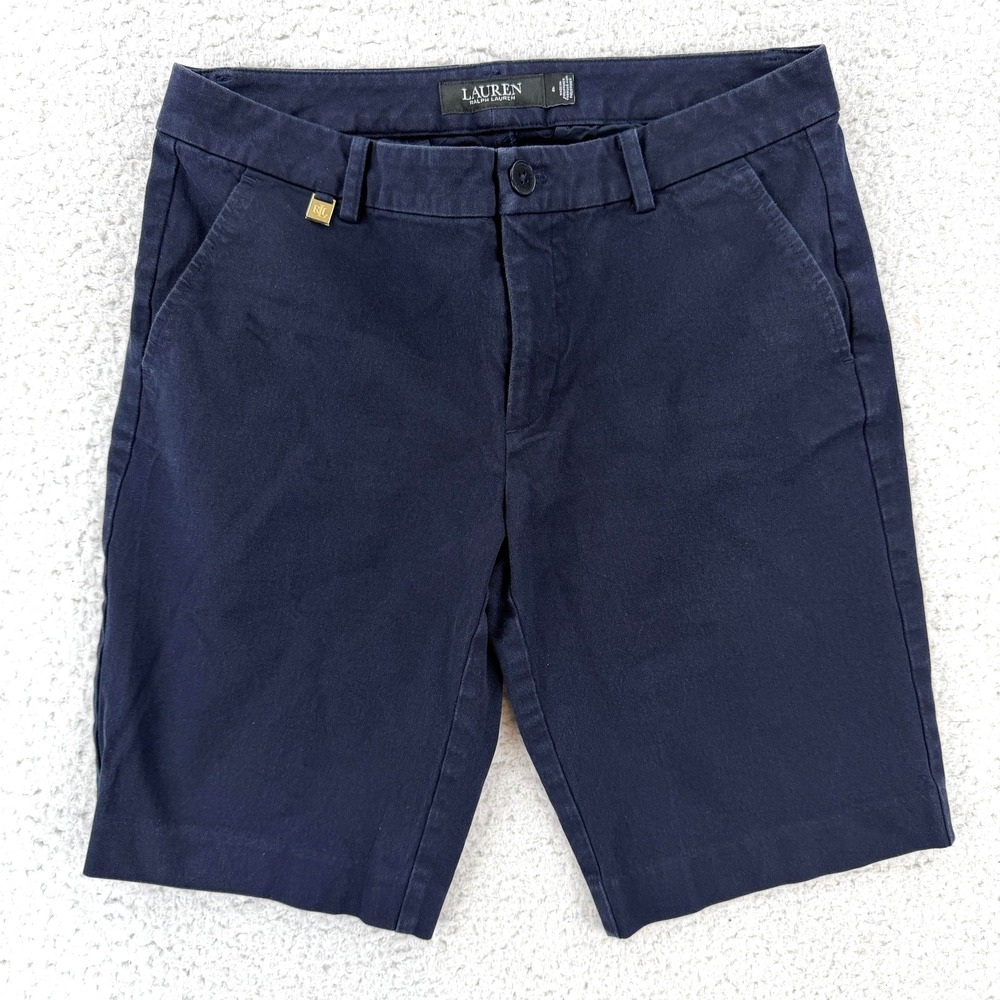 Lauren Ralph Lauren Shorts Womens 4 Blue Chino Twill Flat Front Stretch Casual